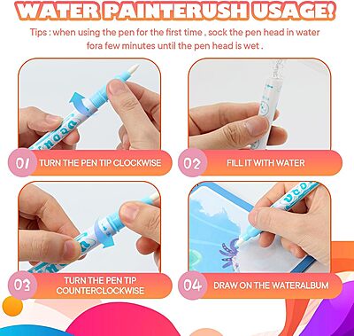 Water Magic Coloring Books with Refillable Pens - Pack of 4