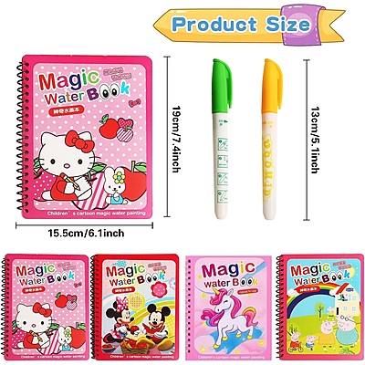 Water Magic Coloring Books with Refillable Pens - Pack of 4