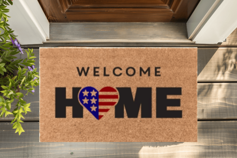 Welcome Home Heart Flag Doormat – Patriotic USA Entry Mat