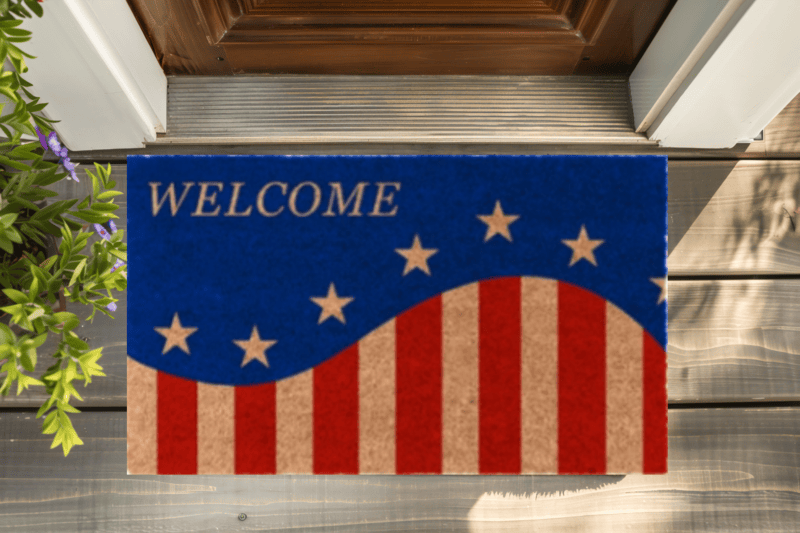 Patriotic Welcome Wave US Flag Doormat – Red, White & Blue Entry Mat