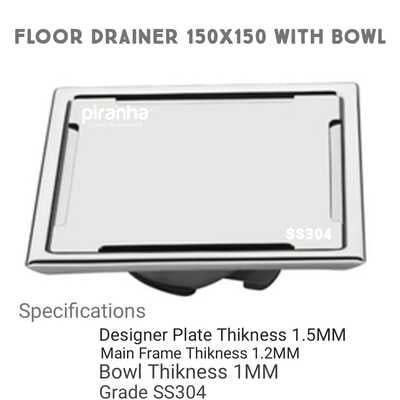 FLOOR GRATING DRAINER WITH BOWL SIZE 150X150 SS304 GRADE FLOOR GRATING DRAINER WITH BOWL SIZE 150X150 SS304 GRADE