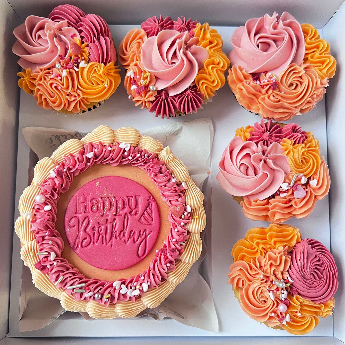 Caja para Pastel y 5 Cupacakes 10x10