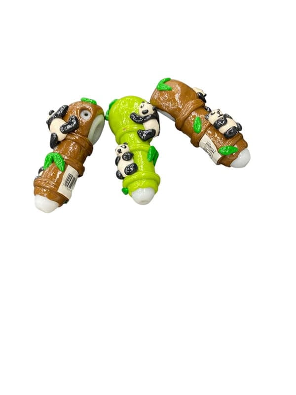 4.9INCH CLAY HANDPIPE WITH PANDA AND BAMBOO LEAVES DESIGN