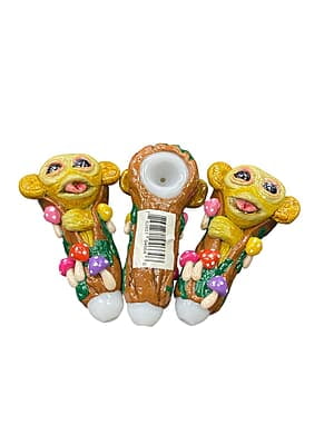 5.3inch CLAY HANDPIPE WITH MONKEY DESIGN