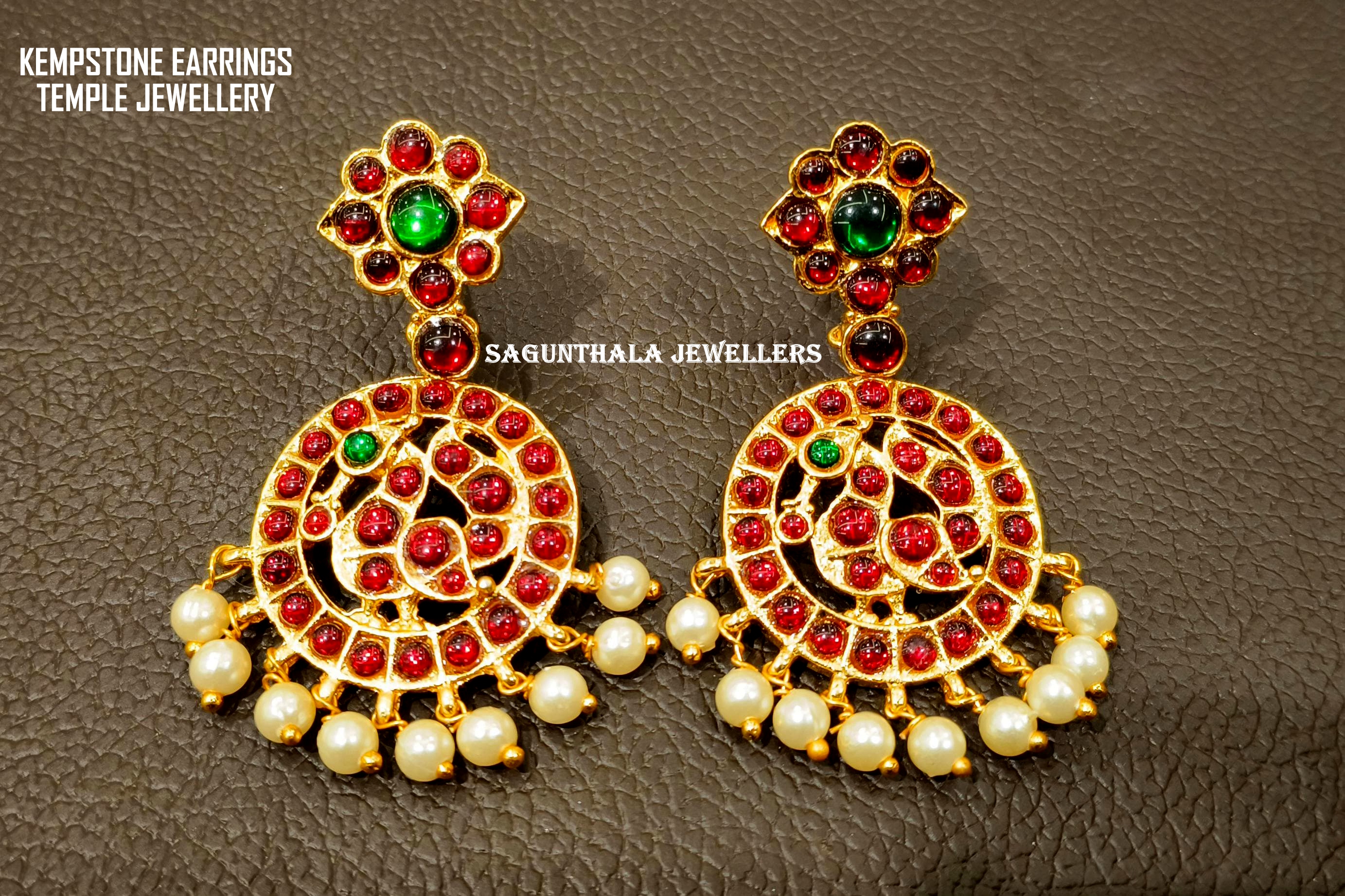 TEMPLE JEWELLERY - BRASS GOLD FINISH & KEMPSTONES EARRINGS|BRIDAL|DANCE|CASUAL/OCCASION