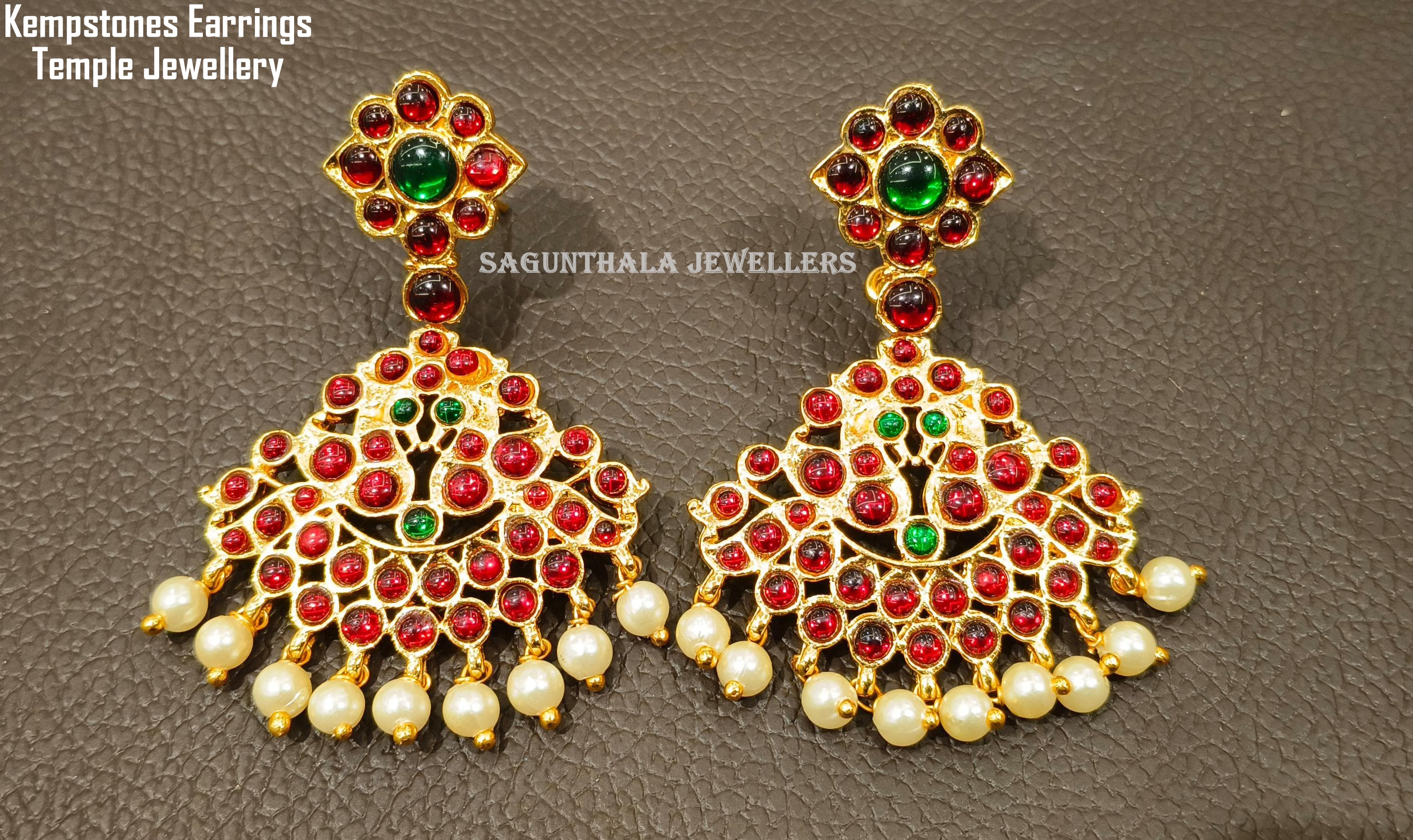 TEMPLE JEWELLERY - BRASS GOLD PLATED & KEMPSTONES EARRINGS|BRIDAL|DANCE|OCCASION|CASUAL
