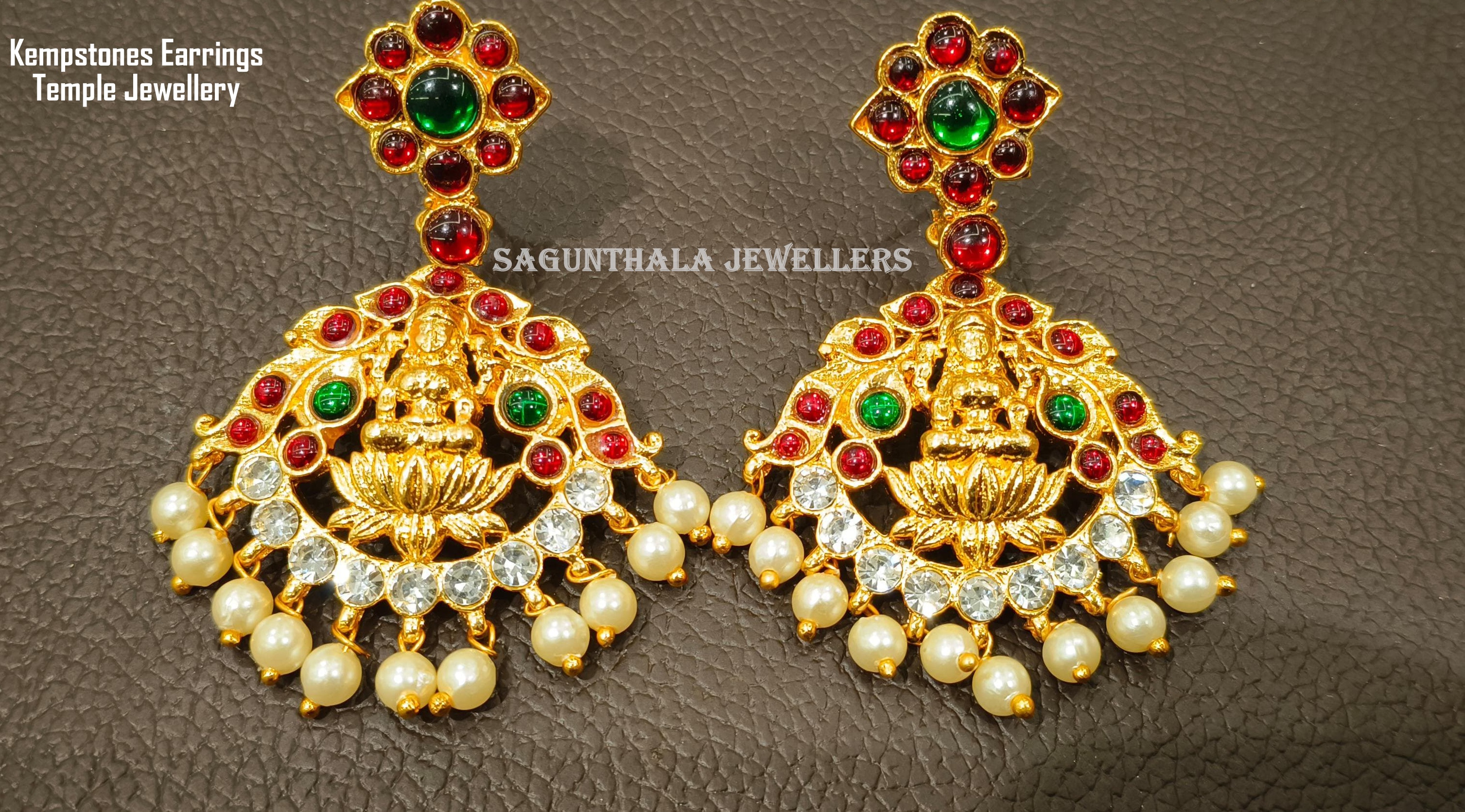 TEMPLE JEWELLERY - BRASS GOLD PLATED & KEMPSTONES EARRINGS|BRIDE|DANCE|CASUAL/OCCASION