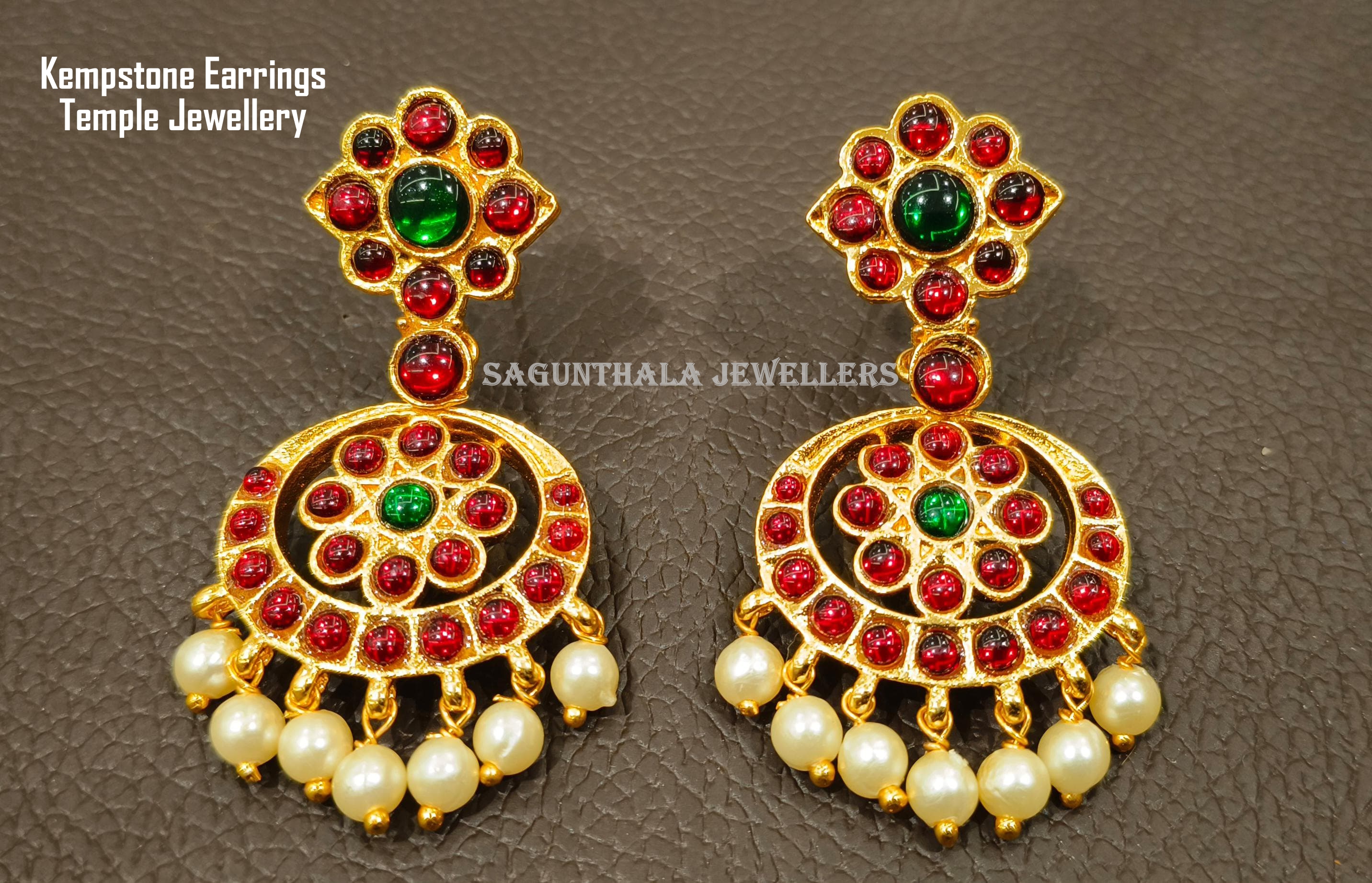 TEMPLE JEWELLERY - BRASS GOLD PLATED & KEMPSTONE EARRING|BRIDAL|DANCE|CASUAL/OCCASION
