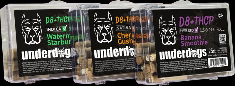 UNDERDOGS D8+THCP+THCA PRE ROLLS 1.5G | 25CT BOX