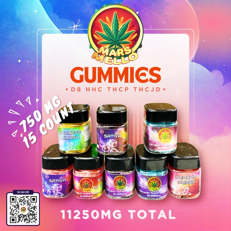 MARS MELLO D8+HHC+THCP+THCJD GUMMIES 750MG PER GUMMY 15CT JAR