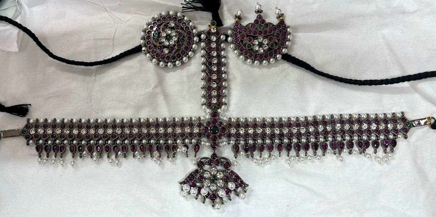 Margam Temple Jewellery - Black Antique Finish Headset, Surya & Chandra Pirai