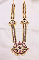 Margam/Copper & Real Kempstones -  Temple Jewellery - Haram with Pathakam Pendant