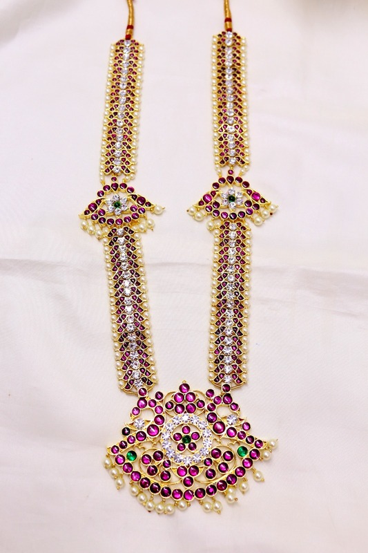 Margam/Copper & Real Kempstones -  Temple Jewellery - Haram with Pathakam Pendant