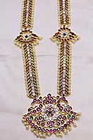 Margam/Copper & Real Kempstones -  Temple Jewellery - Haram with Pathakam Pendant