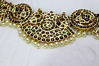 Original Temple Jewellery - Silver & Real Kempstones Waistbelt/Oddiyanam/Vaddanam/Kamarbandh