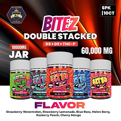 BITEZ DOUBLE STACKED D8 + D9 + THC-P | (10000MG/ JAR) / (60,000MG ) | 6PK | 10CT