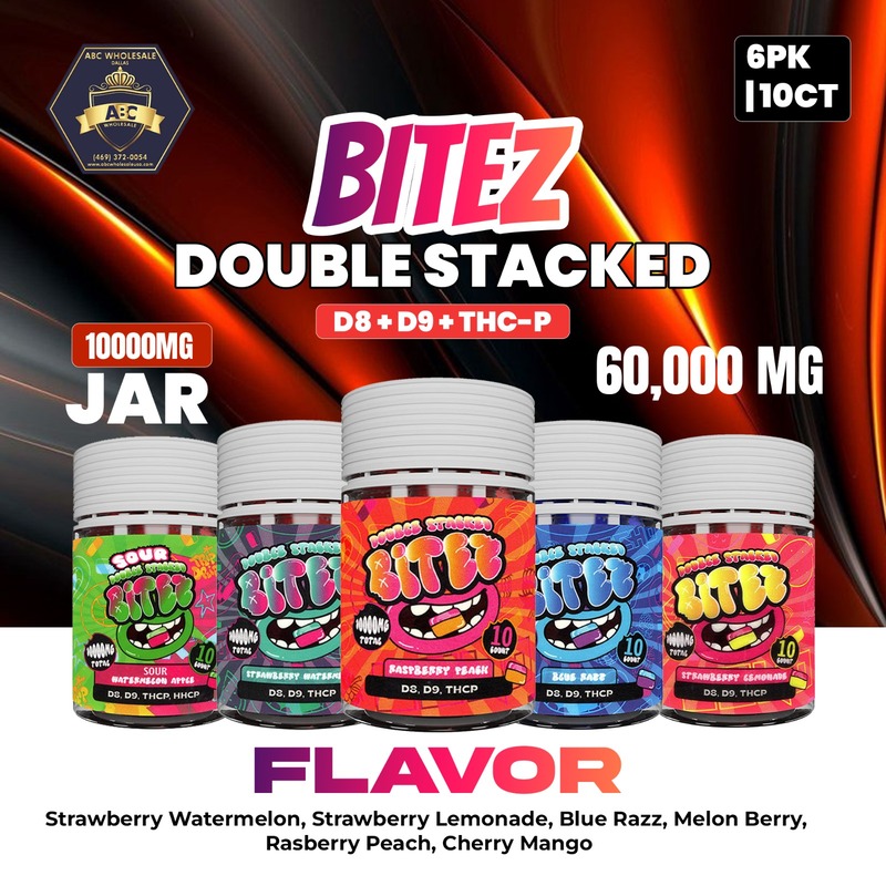 BITEZ DOUBLE STACKED D8 + D9 + THC-P | (10000MG/ JAR) / (60,000MG ) | 6PK | 10CT