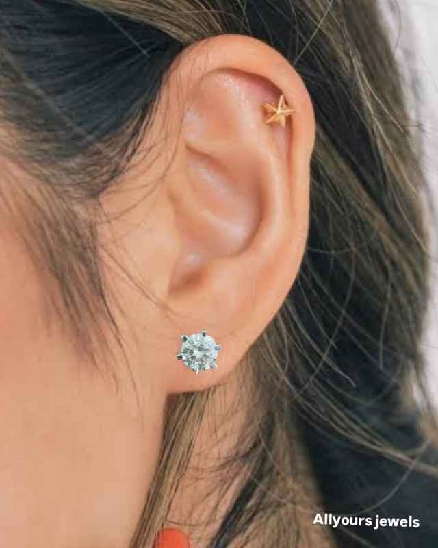 6 prong diamond ear studs