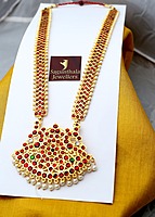 Temple Jewellery - Brass Gold Plated Full Kempstones Haram
