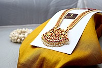 Temple Jewellery - Brass Gold Plated Full Kempstones Haram