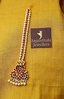 Temple Jewellery – Brass Gold Finish & Kempstones Nagam Forehead Pendant / Nethi Chutty / Maang Tikka