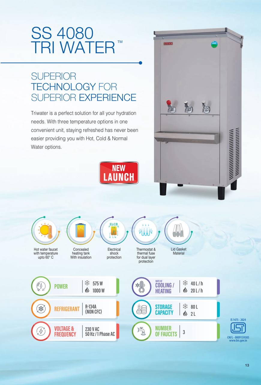 Usha Stainless Steel Water Cooler SS4080 HNC TRIWATER Usha Stainless Steel Water Cooler SS4080 HNC TRIWATER