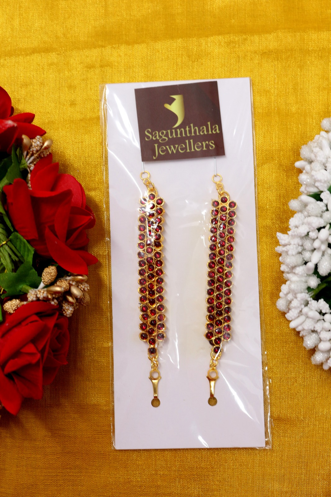 Brass Gold Finish & Kempstones Temple Jewellery - Ear Mattal/Ear Chain