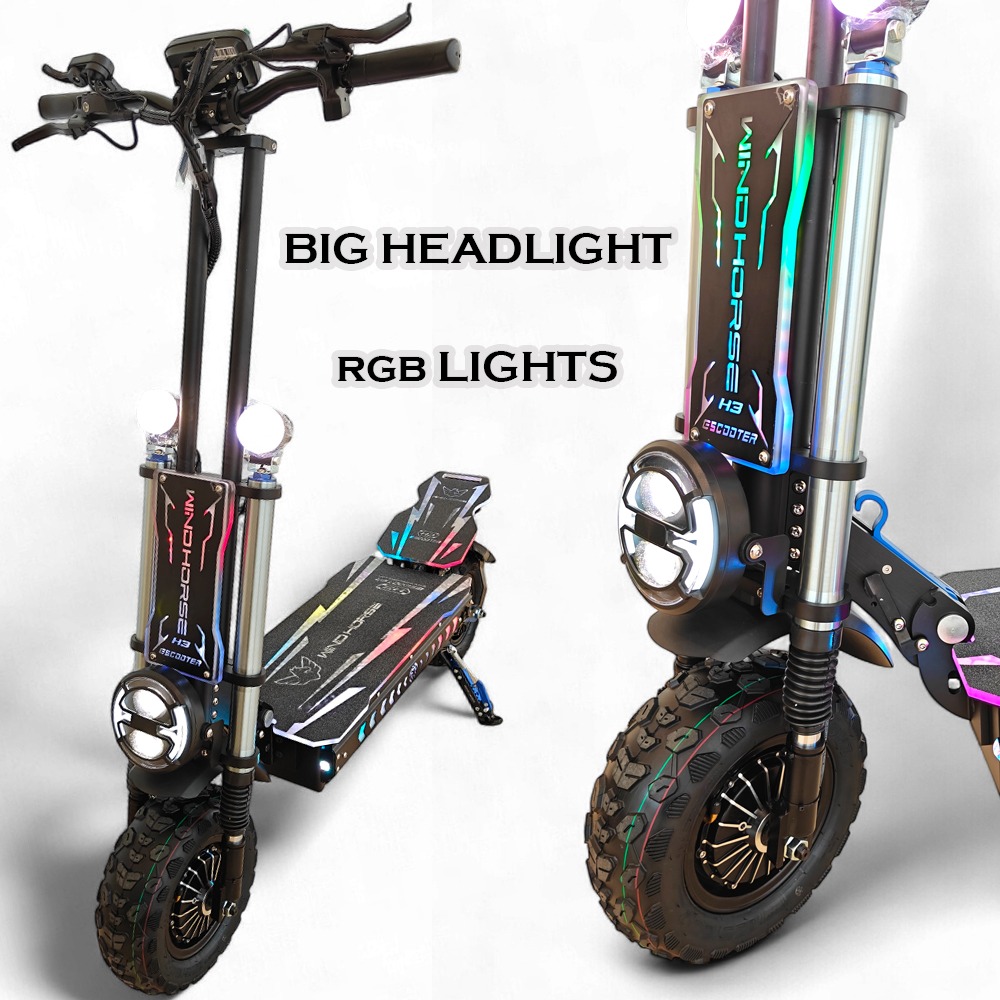 WINDHORSE H3 Powerful Electric Scooter 3000W Dual Motor – 60V 40Ah Battery, 85 KM/H Max Speed, 120 KM Range – 13 Inches Tires, Hydraulic Brakes, Dual Suspension, Full Body RGB Lights WINDHORSE H3 Powerful Electric Scooter 3000W Dual Motor – 60V 40Ah Battery, 85 KM/H Max Speed, 120 KM Range – 13 Inches Tires, Hydraulic Brakes, Dual Suspension, Full Body RGB Lights