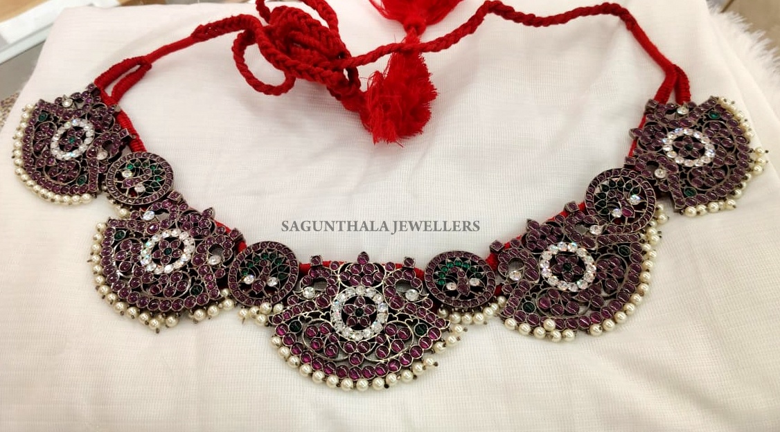 Panchalokam Margam Black Finish Kempstones Oddiyanam | Traditional Temple Jewellery Waistbelt