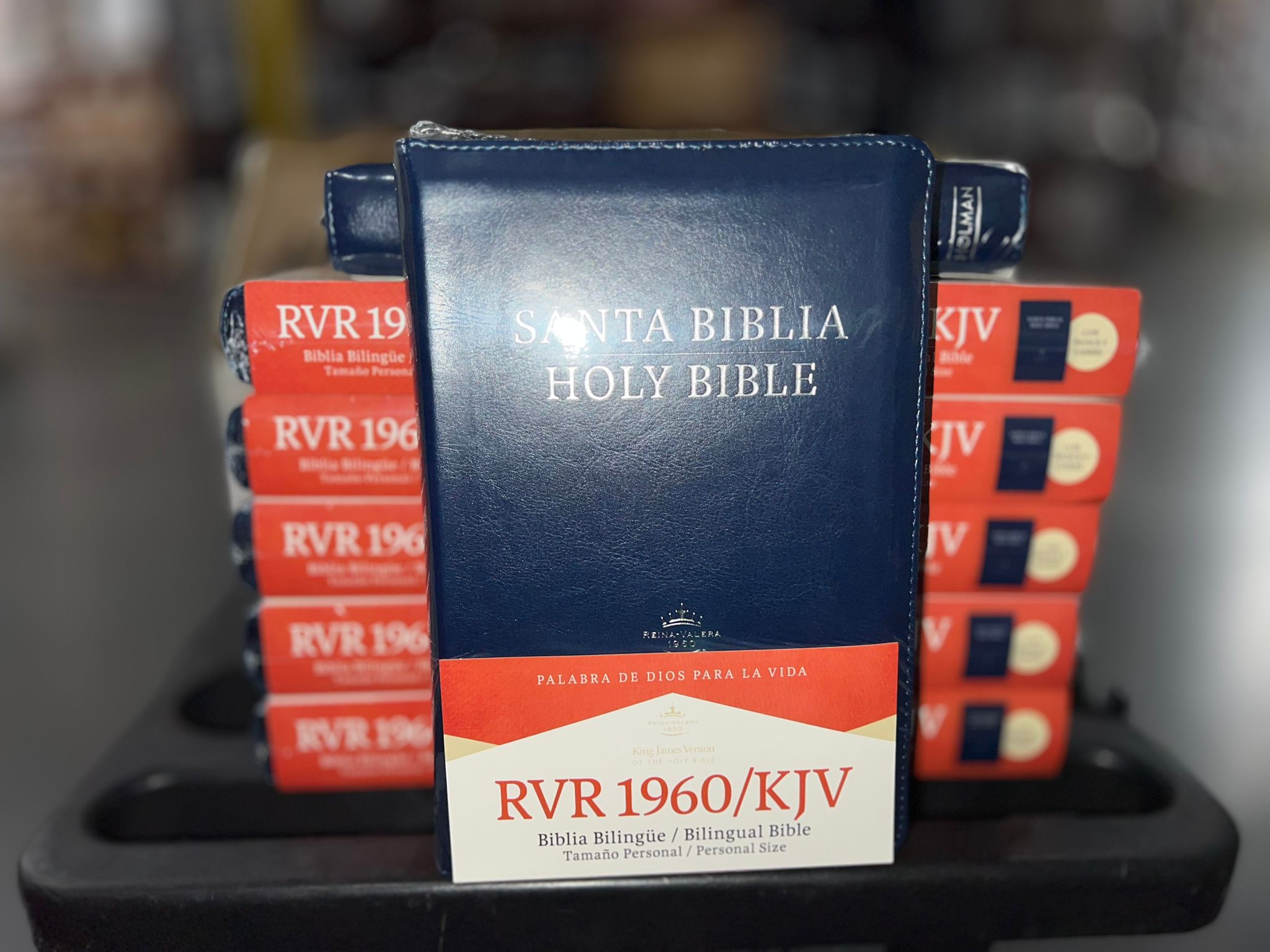 Biblia Bilingue / Azul / Manual / Letra Pequeña / Imitación Piel / With Index and Zipper / RVR 1960 / Caja de 12 unidades