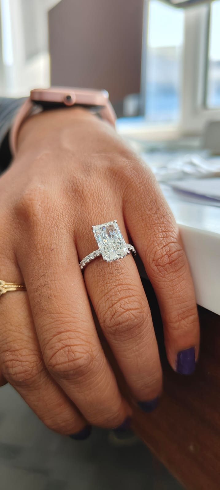 4.06 Ct Radiant Cut Lab-Grown Diamond Solitaire Ring with Hidden Halo