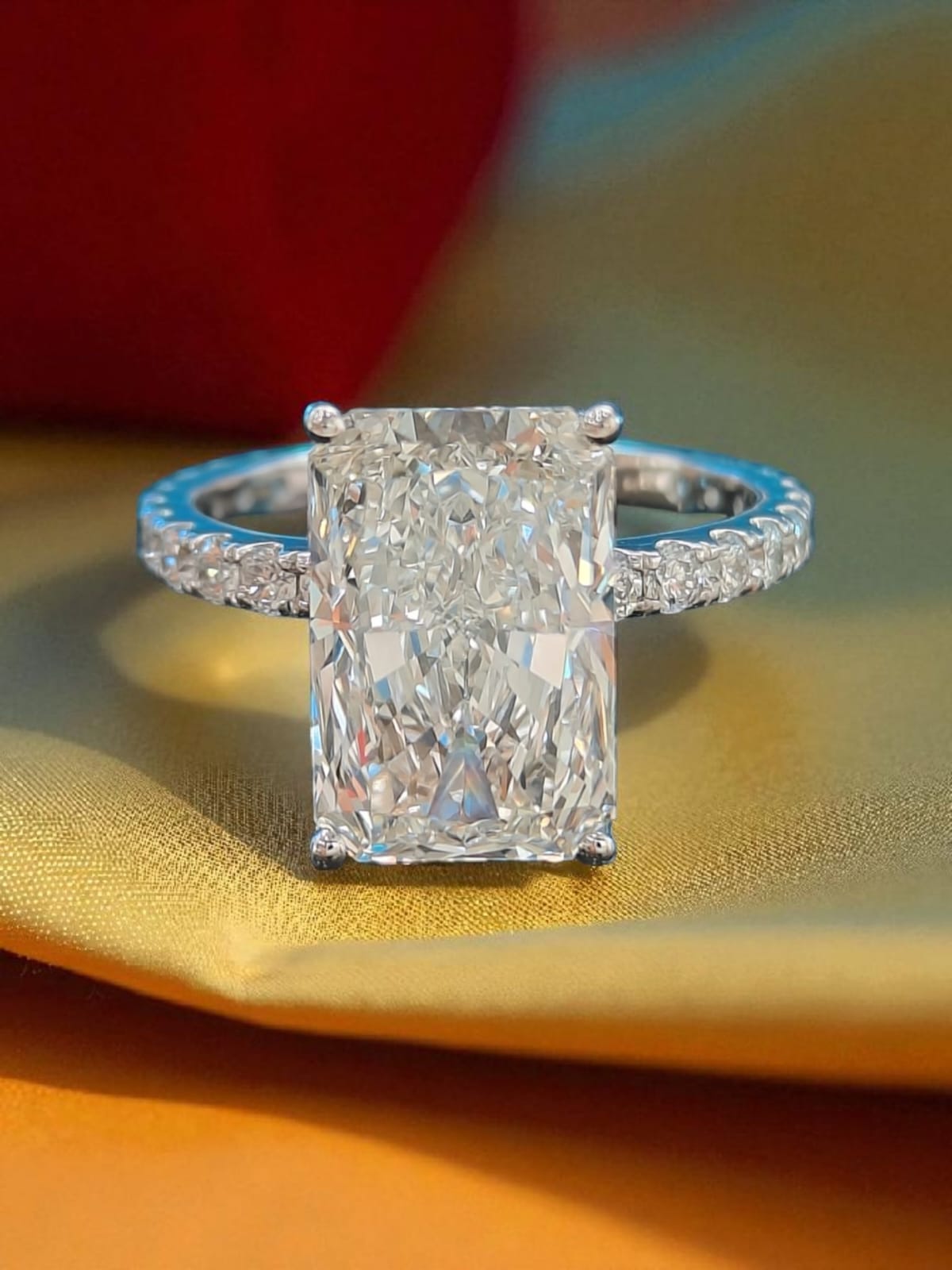 4.06 Ct Radiant Cut Lab-Grown Diamond Solitaire Ring with Hidden Halo