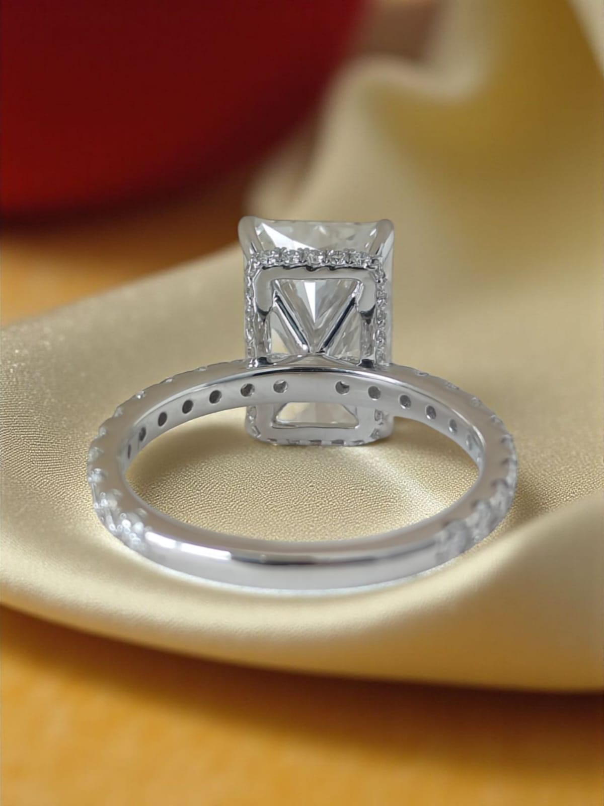 4.06 Ct Radiant Cut Lab-Grown Diamond Solitaire Ring with Hidden Halo
