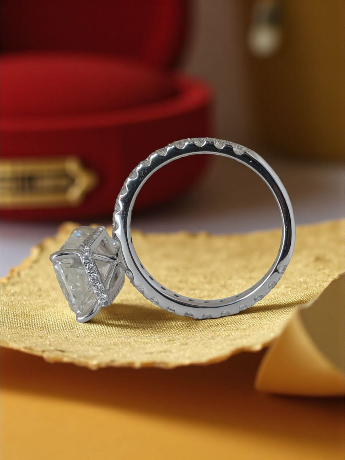 4.06 Ct Radiant Cut Lab-Grown Diamond Solitaire Ring with Hidden Halo