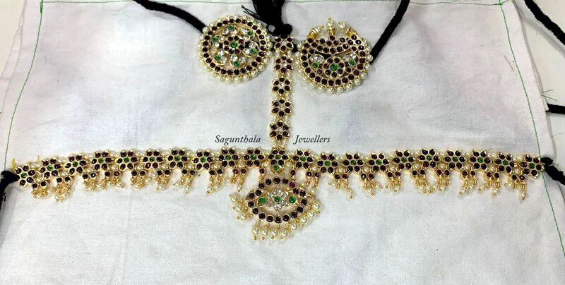 Margam Temple Jewellery – Copper & Real Kemp Headset with Surya & Chandra Pirai