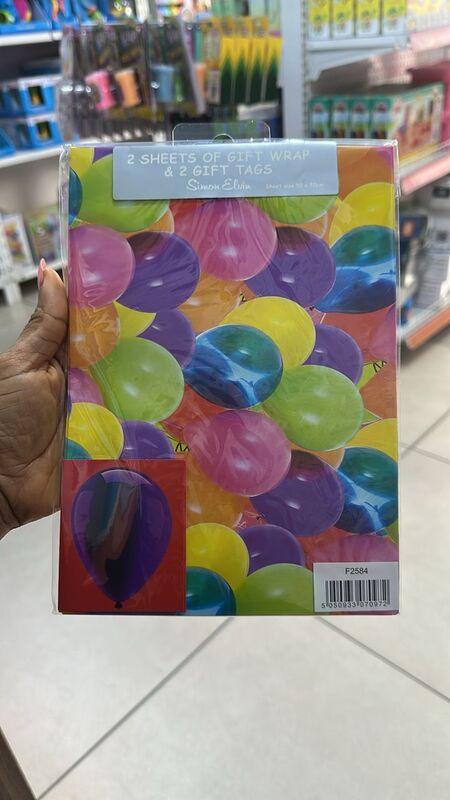 Simon Elvin 2 Gift Wrap Sheets & 2 Tags - Balloons Pink