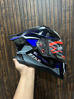 STEELBIRD SBH-61 ISS SXE RACE-X GLOSSY BLACK/BLUE C/V 600MM (EXLUSIVE)
