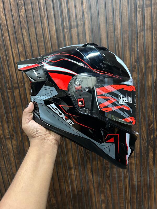 STEELBIRD SBH-61 ISS SXE RACE-X GLOSSY BLACK/RED C/V 600MM (EXLUSIVE)