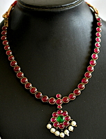 Margam Temple Jewellery - Black Antique Finish Real Kemp Attiga Necklace with Flower Pendant