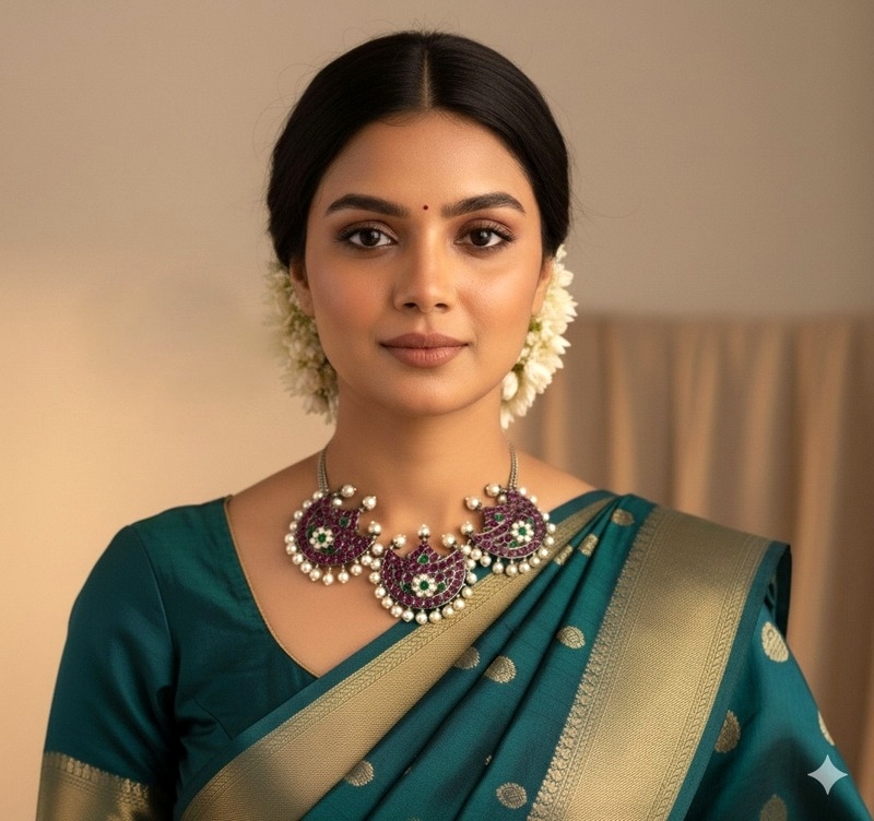 Margam Temple Jewellery - Black Antique Finish Necklace - Chandran/Moon Choker Necklace