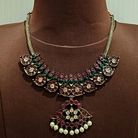 Black Antique Temple Necklace with Ruby & Green Stones