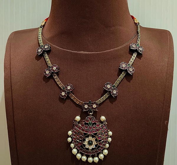 Black Antique Finish Real Kemp Margam Temple Necklace – Attiga / Addige – Bridal & Classical Dance Jewellery