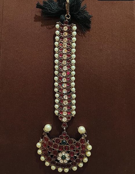 Margam Temple Jewellery Black Antique Finish Real Kemp Pearl Model Nethi Chutti / Maang Tikka