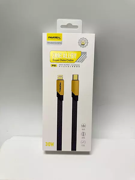 PAVAREAL Q19PD 30W PD Fast Charging Cable – Zinc Alloy Type-C to Lightning (1m)