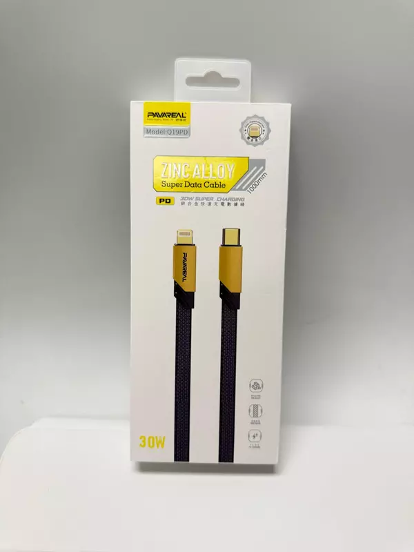 PAVAREAL Q19PD 30W PD Fast Charging Cable – Zinc Alloy Type-C to Lightning (1m)