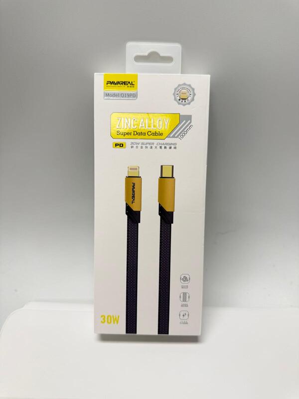 PAVAREAL Q19PD 30W PD Fast Charging Cable – Zinc Alloy Type-C to Lightning (1m)