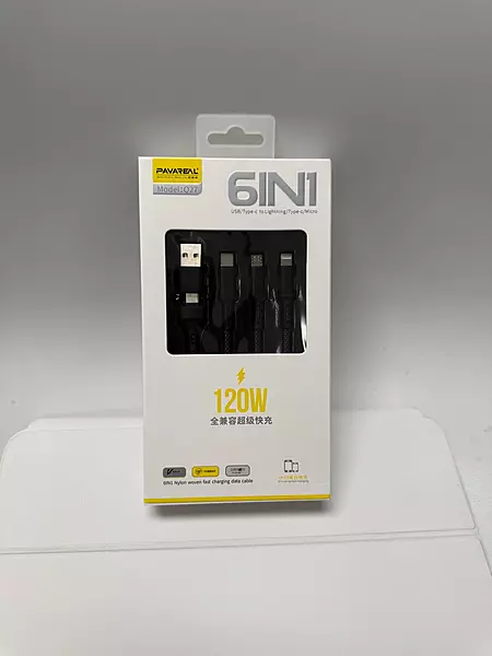 PAVAREAL Q27 6-in-1 120W Fast Charging Cable – USB/Type-C to Lightning, Type-C & Micro