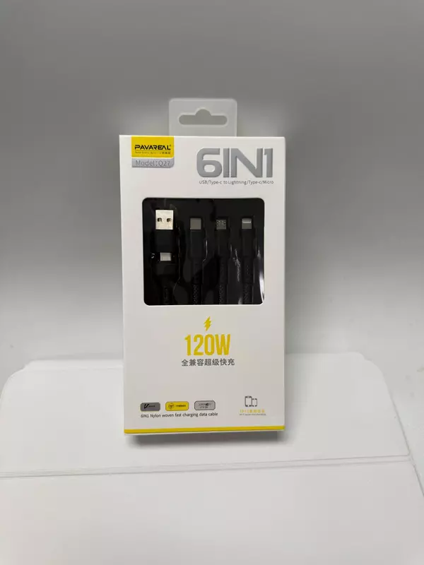 PAVAREAL Q27 6-in-1 120W Fast Charging Cable – USB/Type-C to Lightning, Type-C & Micro