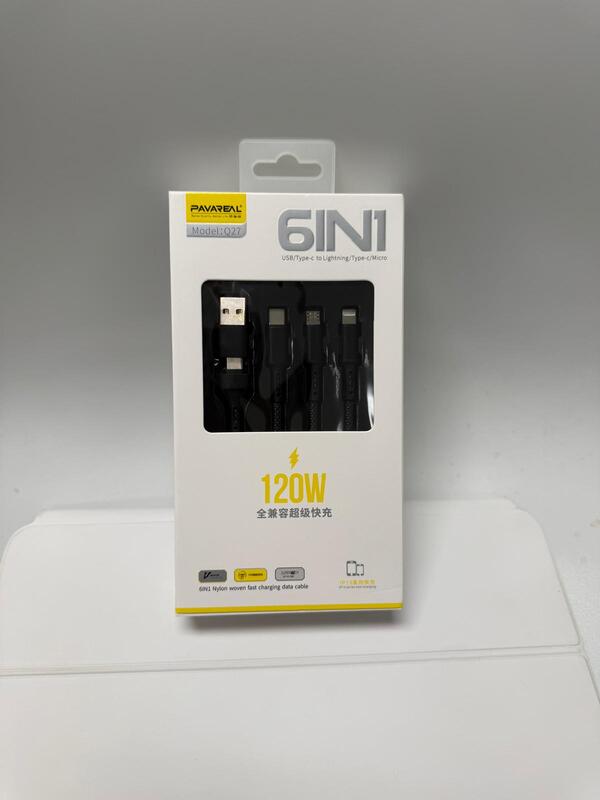 PAVAREAL Q27 6-in-1 120W Fast Charging Cable – USB/Type-C to Lightning, Type-C & Micro