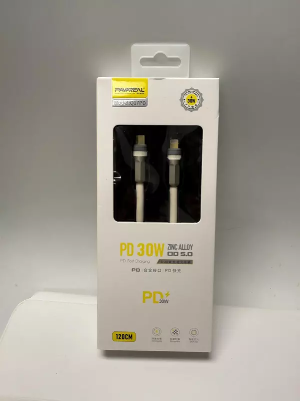 PAVAREAL Q17PD 30W Zinc Alloy PD Fast Charging Cable (USB-C to Lightning, 120cm)